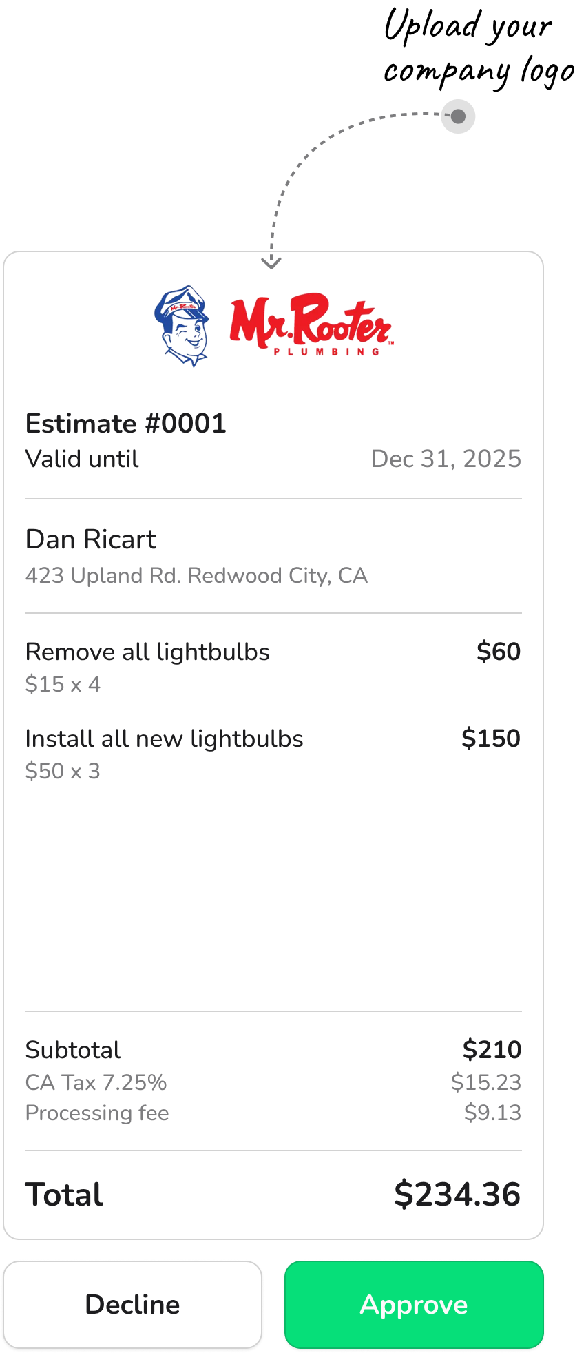 Estimate creation interface